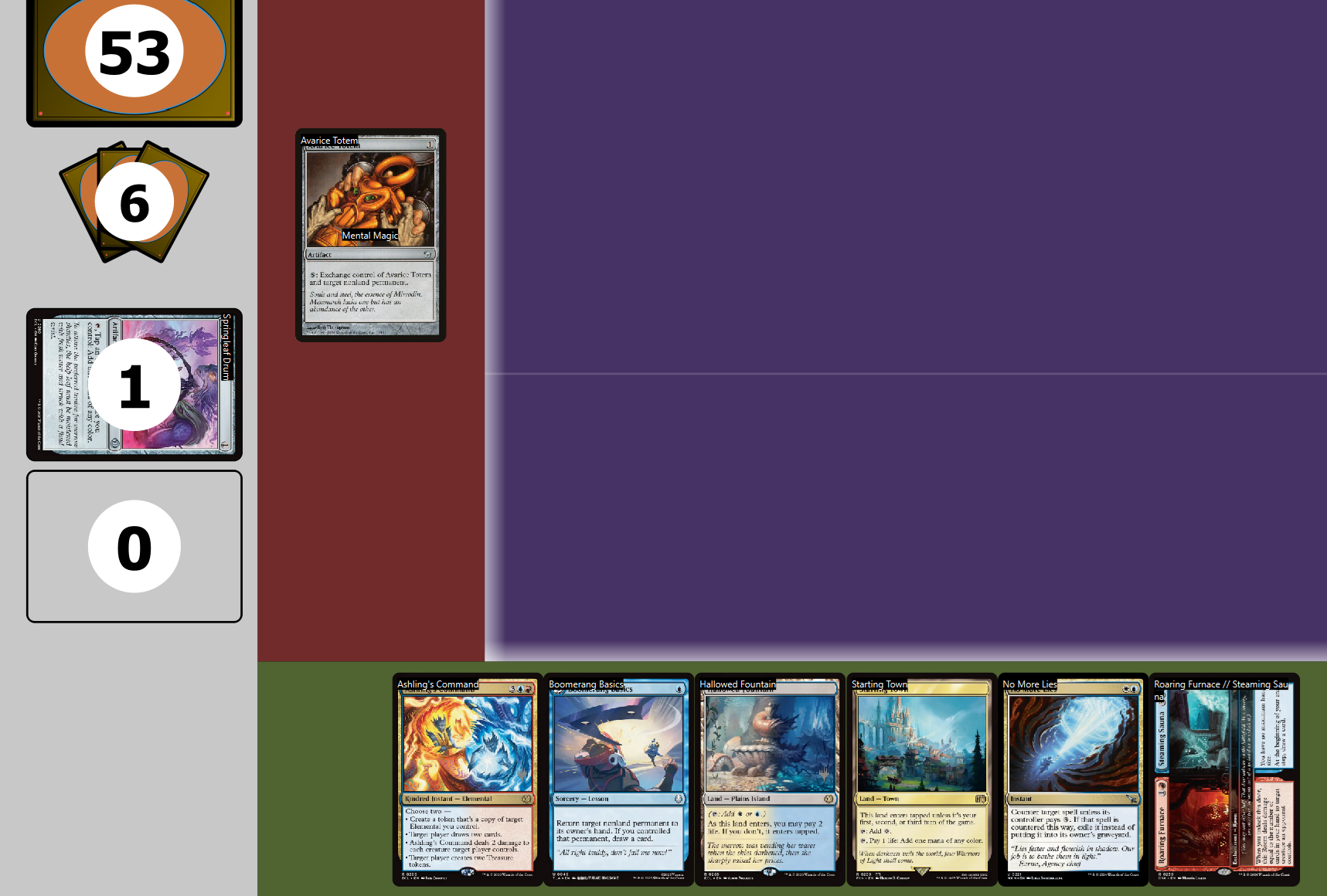 Board state after casting a card via Mental Magic