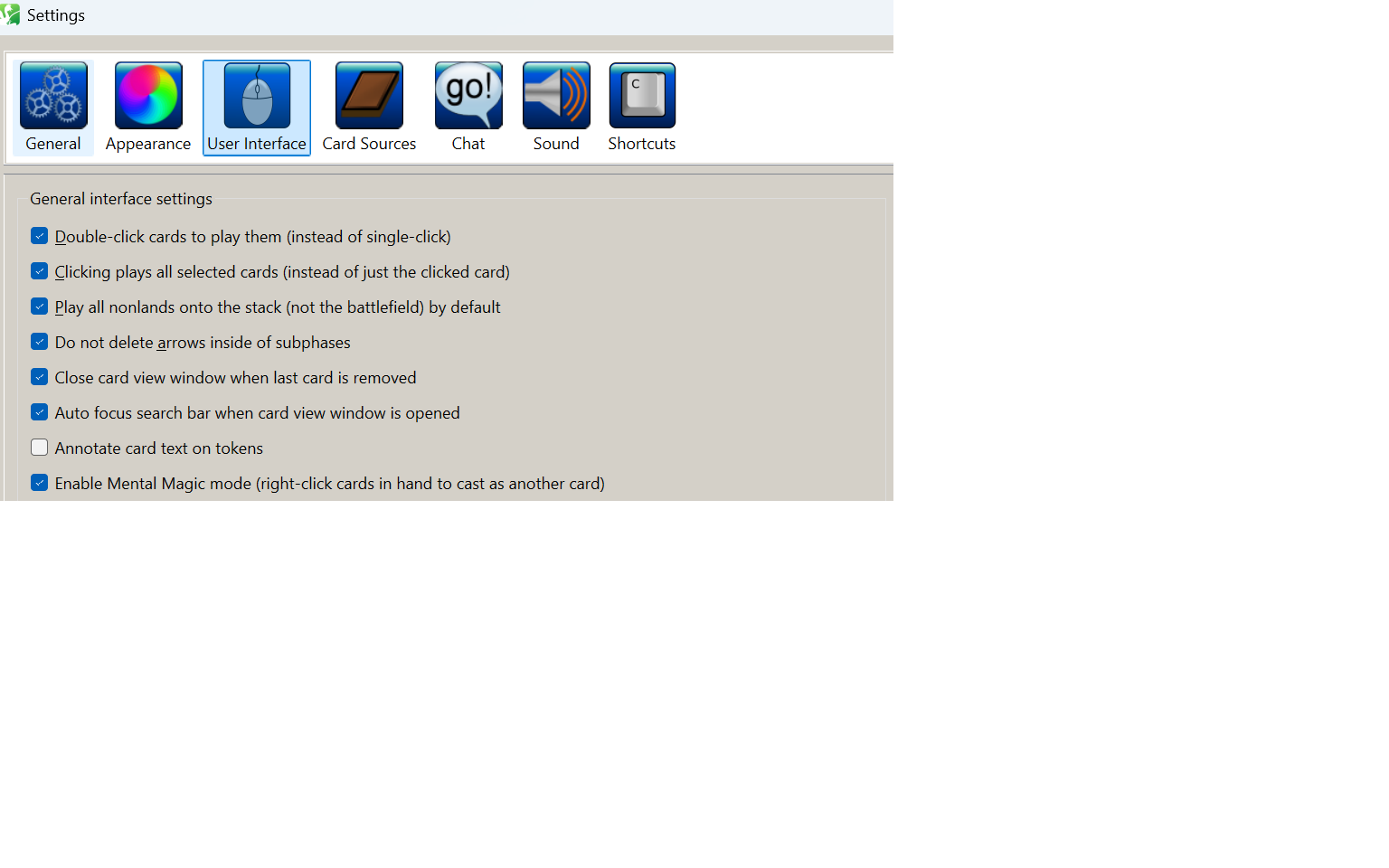 Settings checkbox for enabling Mental Magic mode