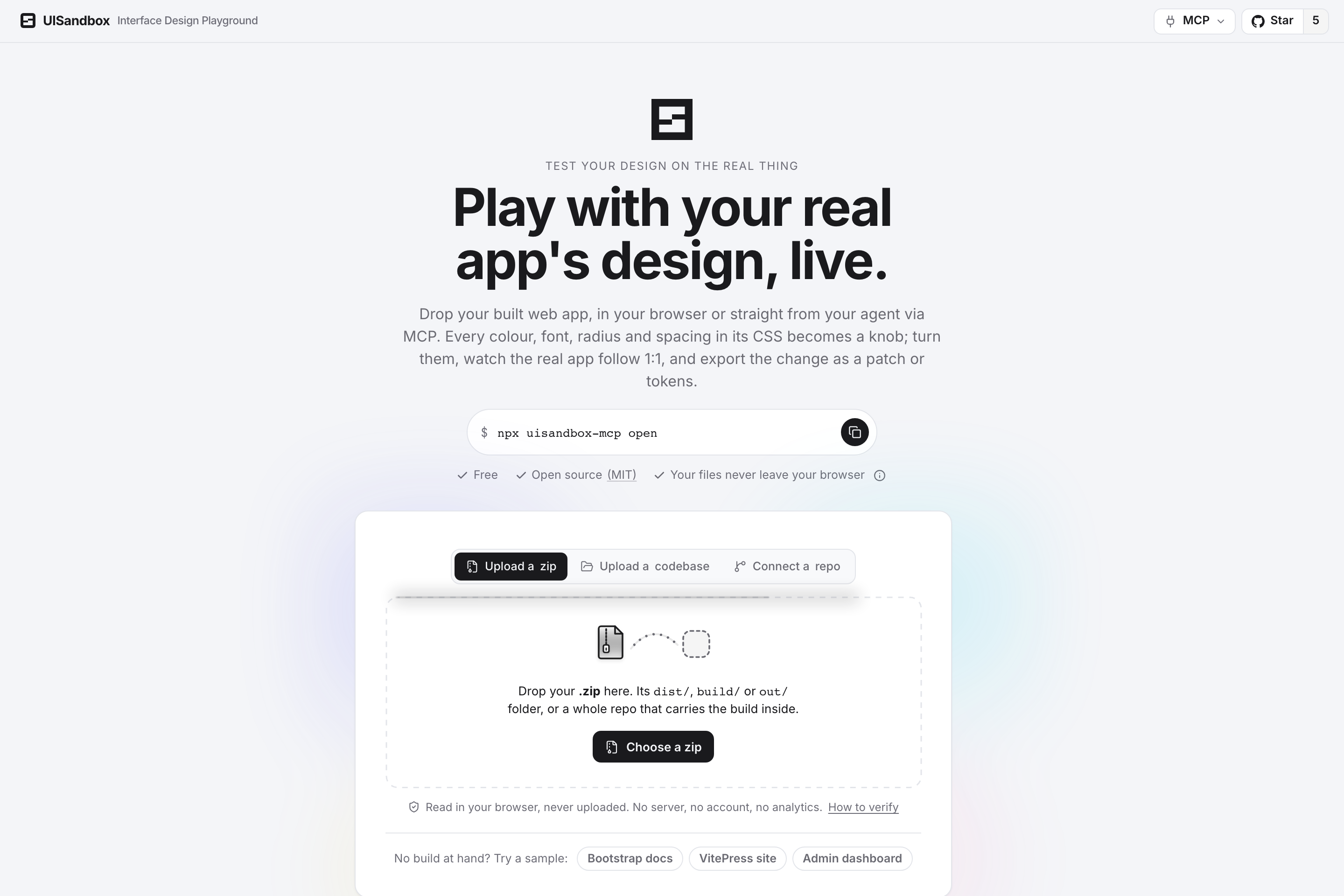 UISandbox — Play with your real app's design, live