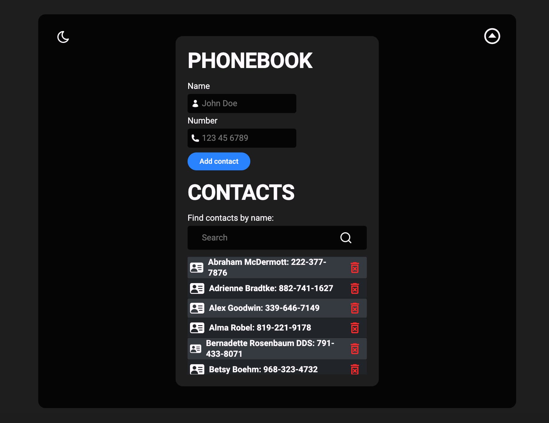 Async Redux CRUD Phonebook App