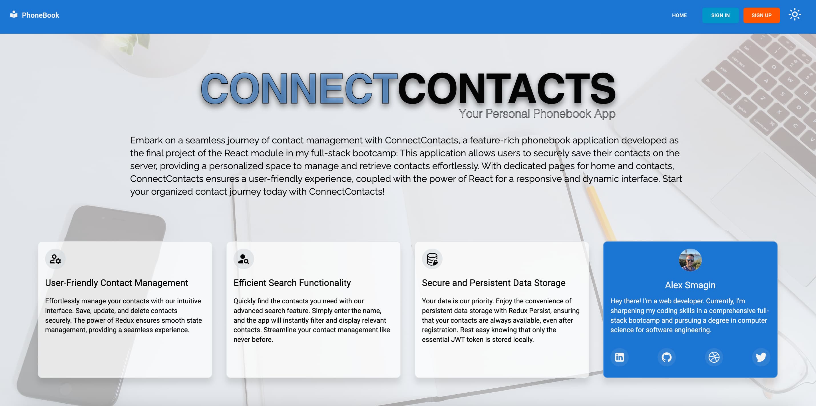 Home Page Connect Contacts light mode