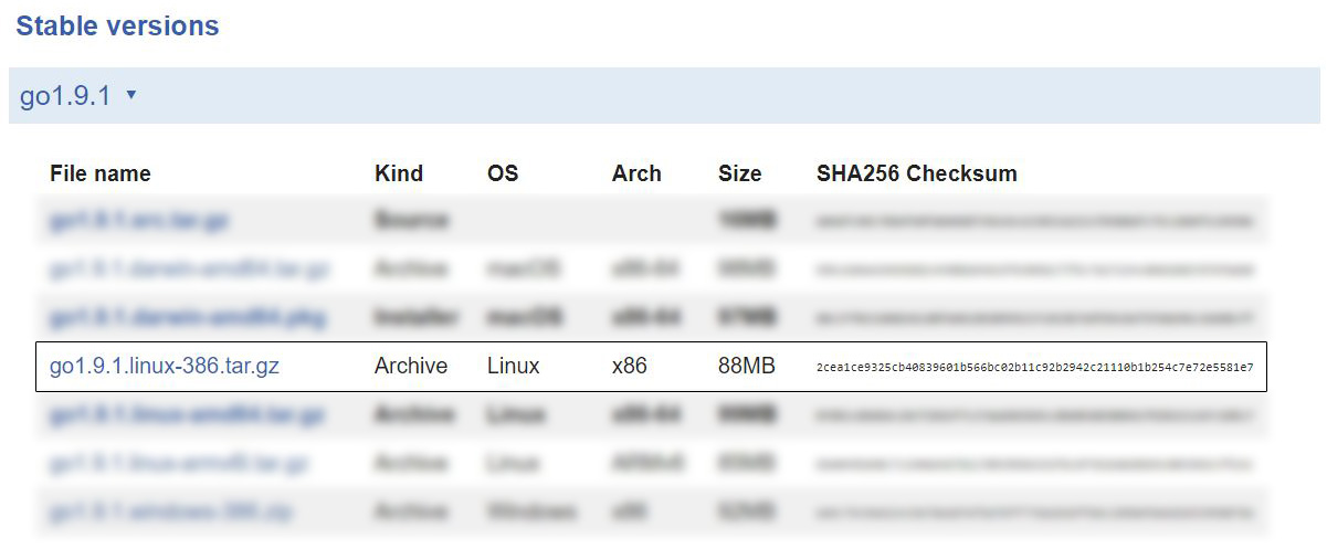 screenshot of golang's download page as of this writting, highliting link