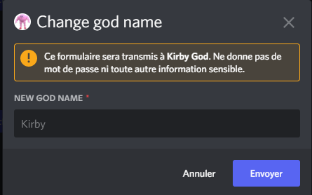 Modal showing asking to change the name