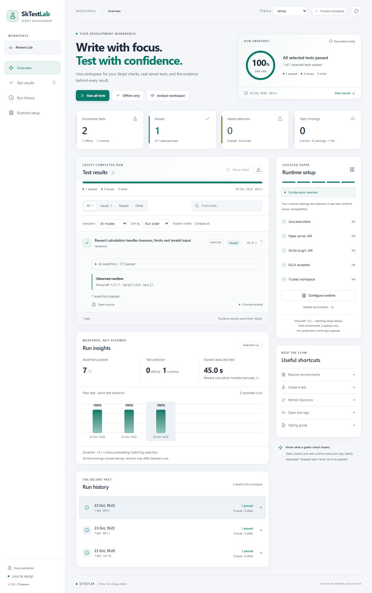 SkTestLab white dashboard