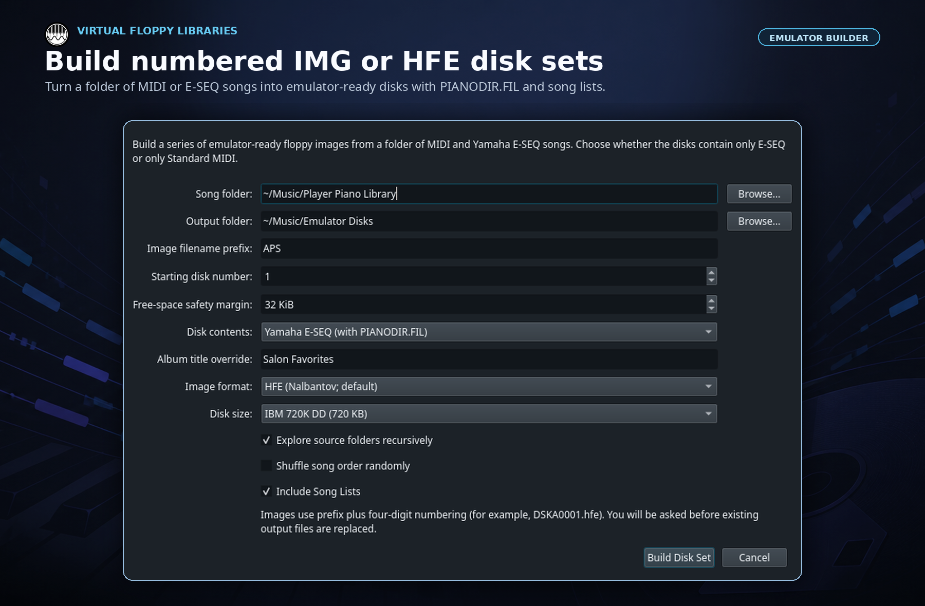 APS MIDI Prep Tool building HFE and IMG virtual floppy disks for a Nalbantov or Gotek emulator