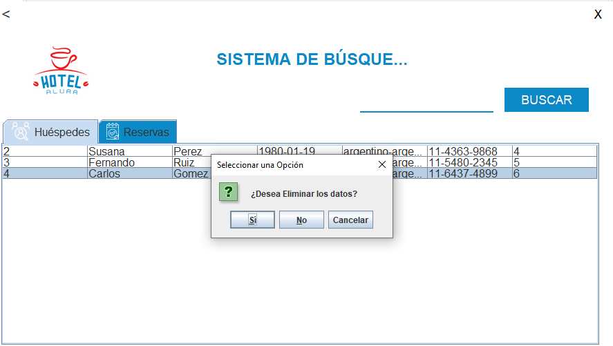 Sistema pide confirmar eliminación