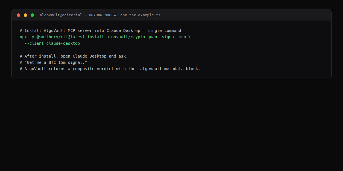 Claude Code terminal session showing the agent loop running for BTC, ETH, and SOL with verdict and confidence output per asset