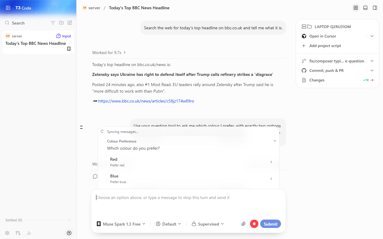 After: editable composer with the question still shown