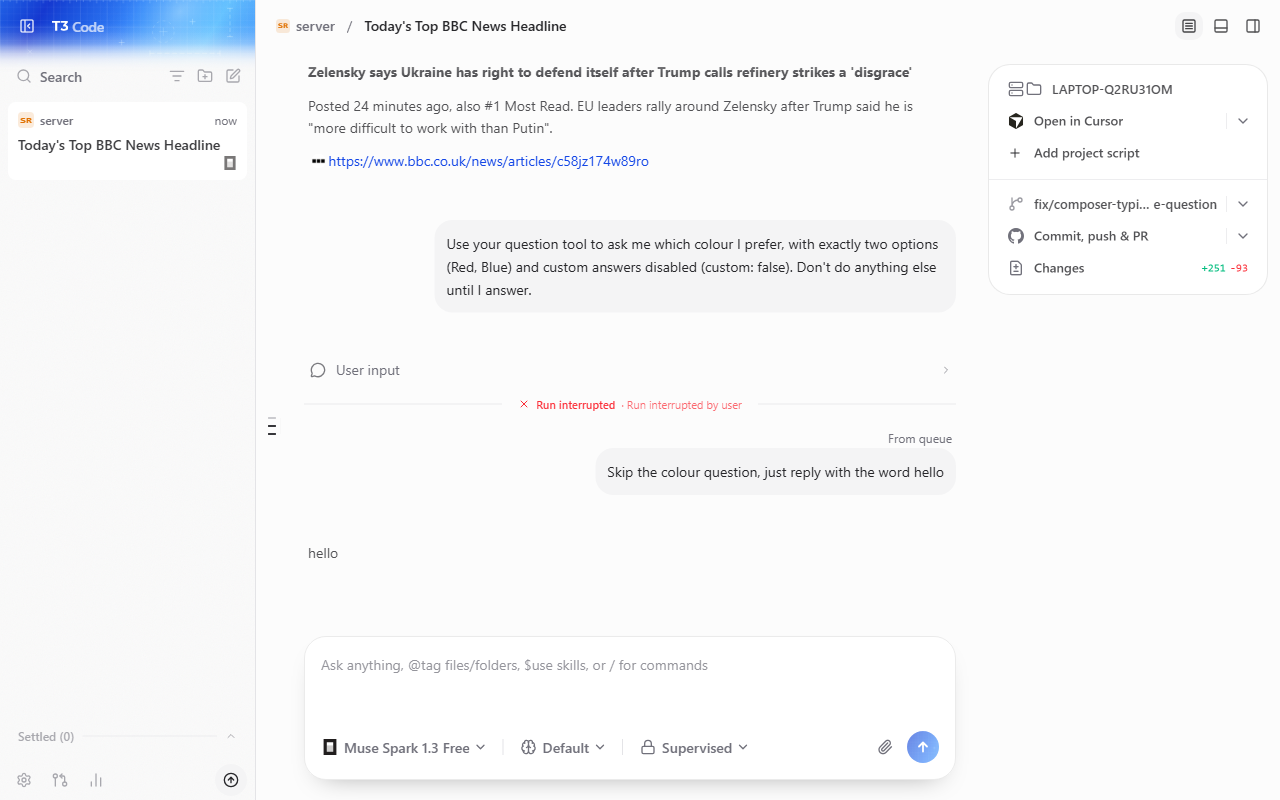 After send: run interrupted, message runs from queue