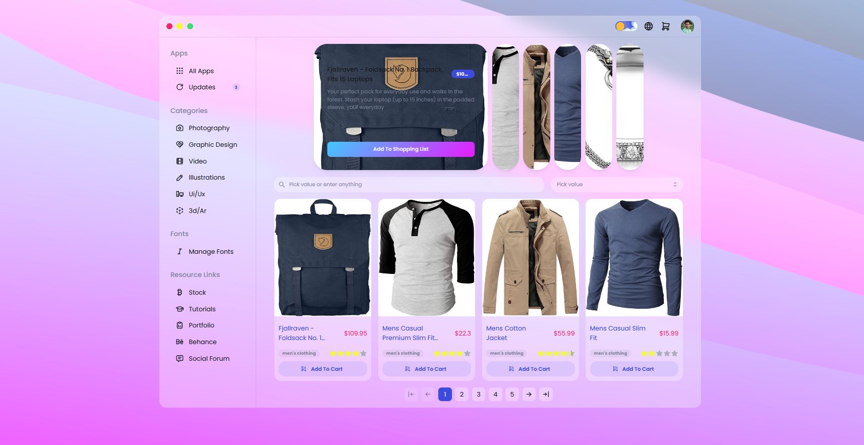 shopping dashboard page screenshot