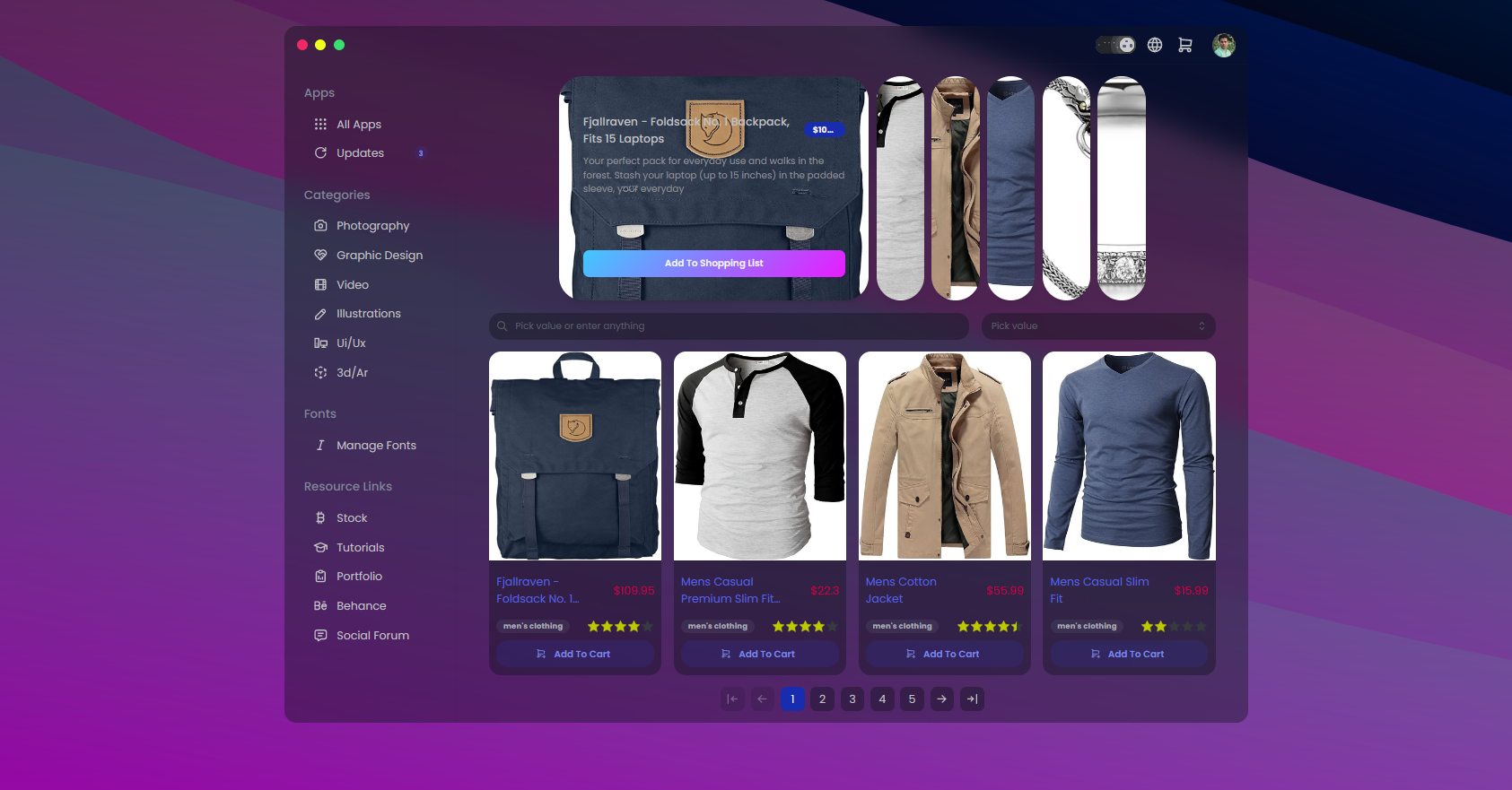 shopping dashboard(dark mode) page screenshot