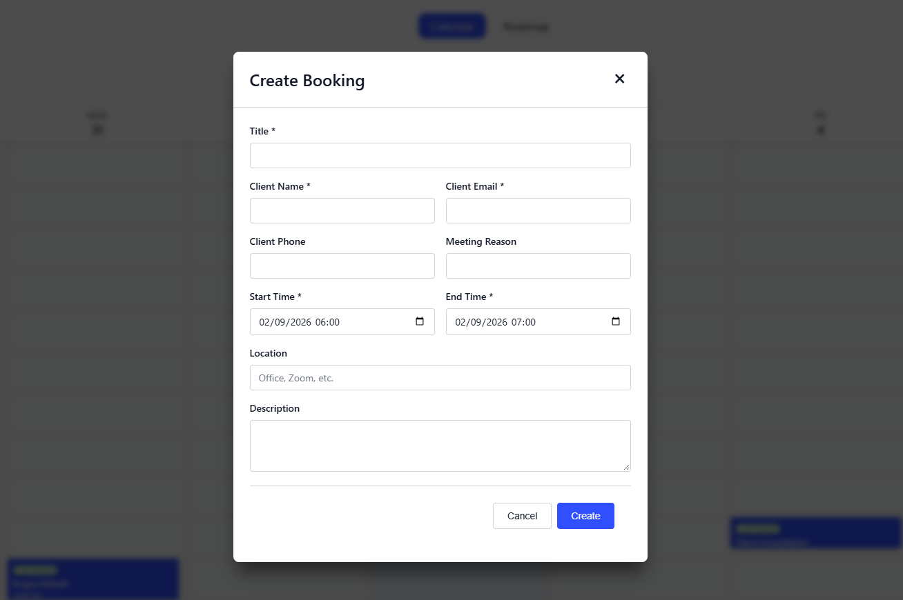 Booking Calendar create/update booking dialog