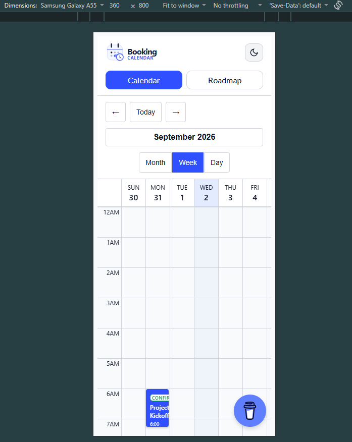 Booking Calendar mobile week view
