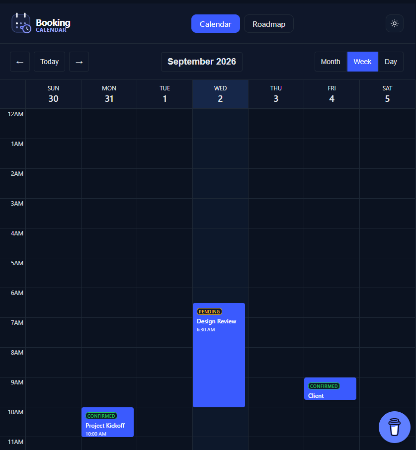 Booking Calendar week view