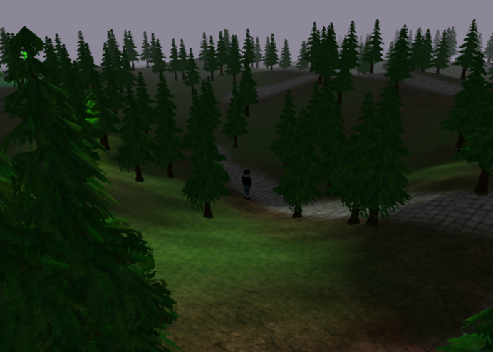 A 3d game featuring a kid in the woods