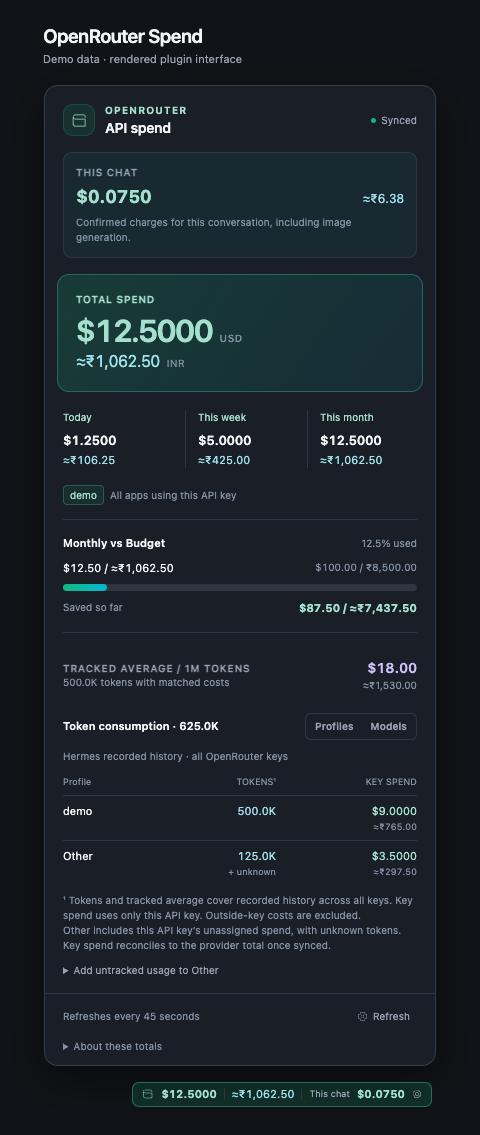 Status-bar popup and chip rendered with demo data