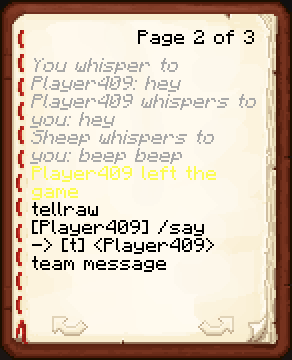 Showcase of /tell and /tm messages as well as a disconnection message