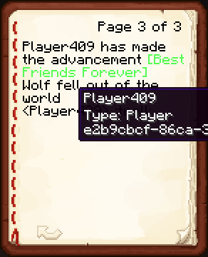 Example of pet death messages and entity tooltips