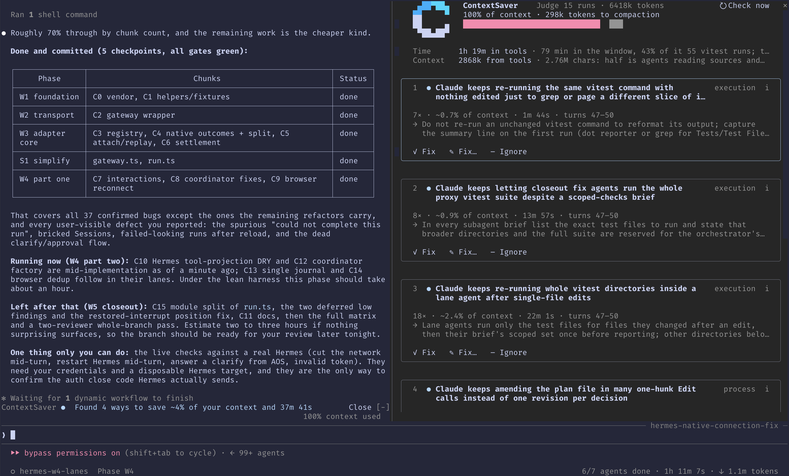 contextsaver running in Claude Code