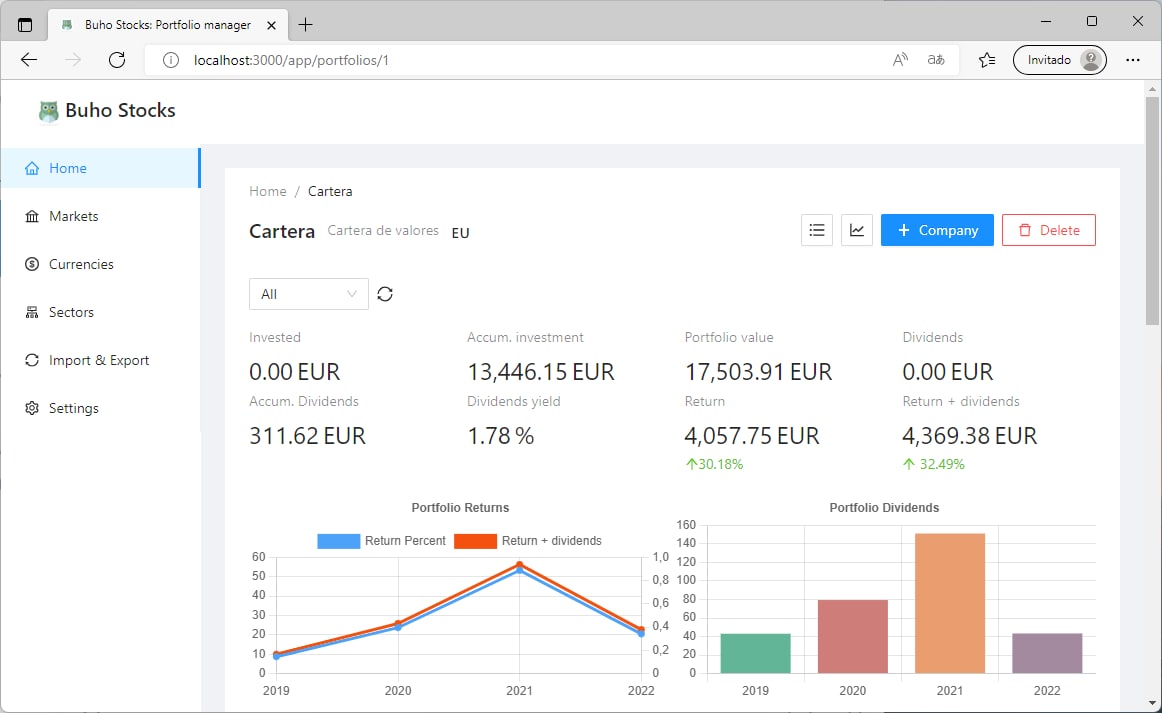 Buho Stocks portfolio screen