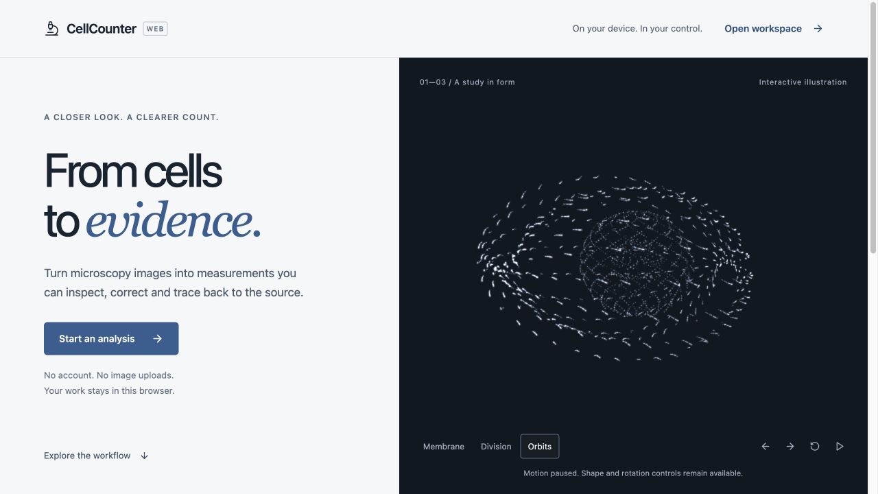 CellCounter Web welcome screen