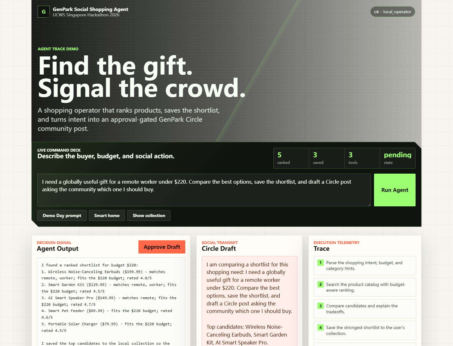 GenPark Social Shopping Agent demo