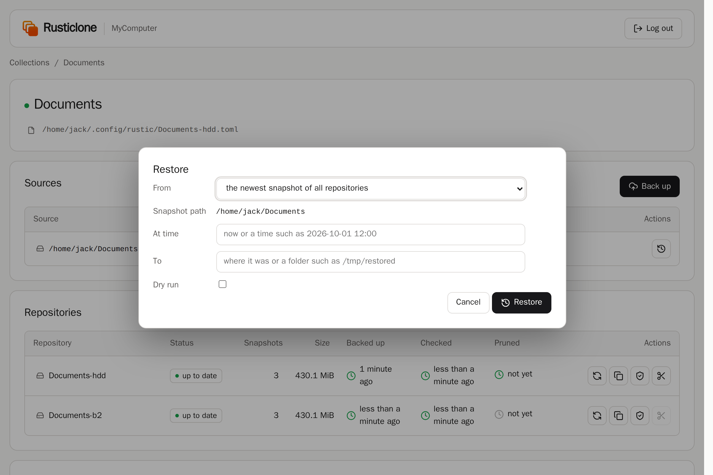 Web UI restore