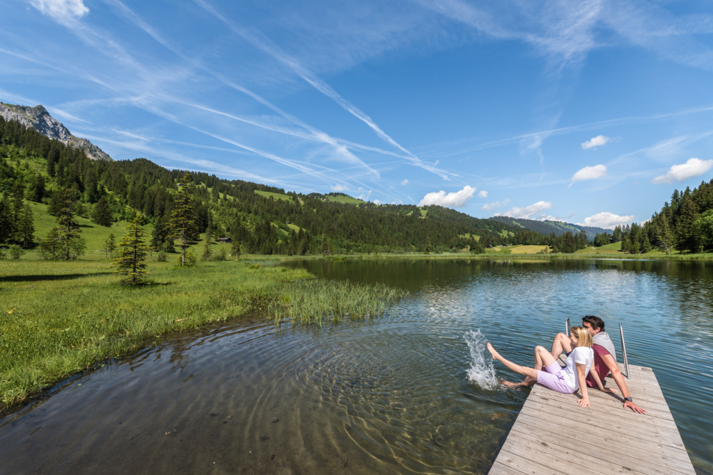 Panoramic view over Gstaad, Rougemont and the Saanenland in summer