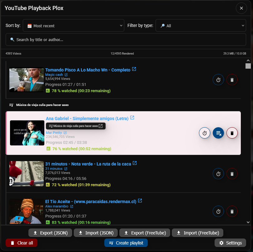 Example of modal to view saved videos