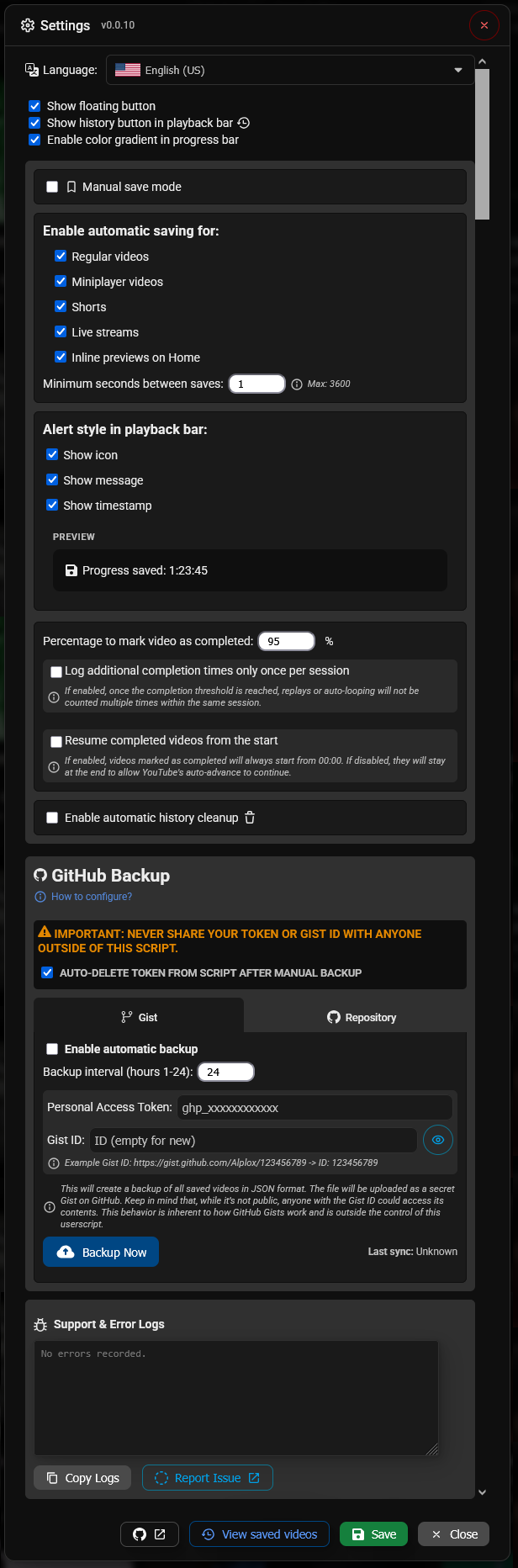 Example of configuration modal