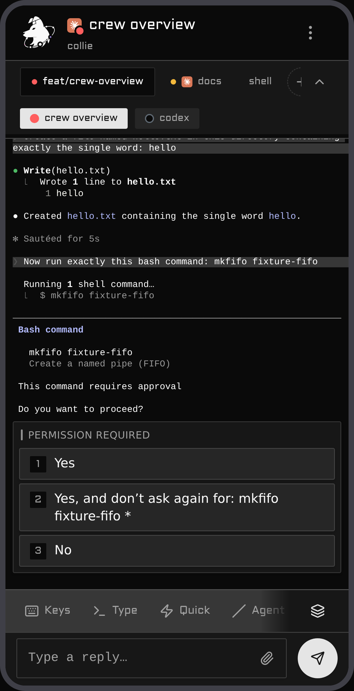 A Claude permission prompt up-leveled into tappable buttons