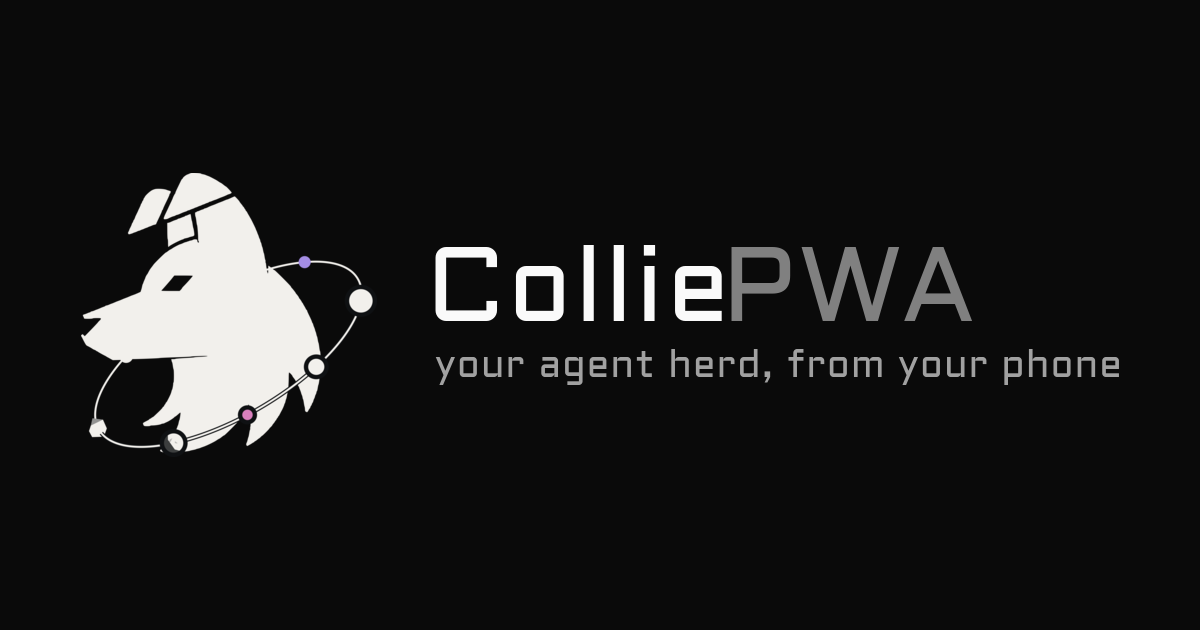 The Collie mark beside the ColliePWA wordmark and the line: your agent herd, from your phone.