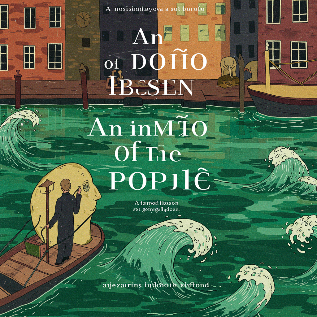 Uma imagem com forte contraste. Um homem em silhueta, com expressão tensa e desesperada, está no centro, envolto em uma névoa densa e escura. Ao fundo, formas distorcidas que remetem a edifícios e multidões, em tons de cinza e ocre, simbolizam a pressão social. Pequenos filetes de água contaminada, em tons de verde esmeralda doentio, escorrem pela silhueta, enfatizando a contaminação e o isolamento do protagonista. O estilo artístico é expressionista, com pinceladas fortes e cores saturadas para intensificar o drama.