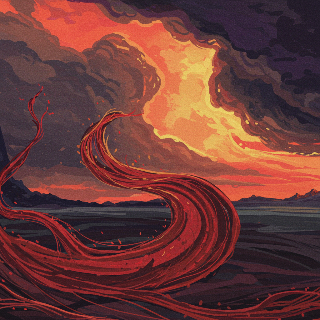 Uma capa vertical em tons sombrios de roxo e cinza, com uma figura humana estilizada em silhueta, curvada sob o peso de uma coroa de espinhos que se transforma em flores negras. Ao fundo, um céu tempestuoso com raios tênues cortando a escuridão. O estilo é expressionista, com pinceladas fortes e texturas ásperas, transmitindo angústia e melancolia.