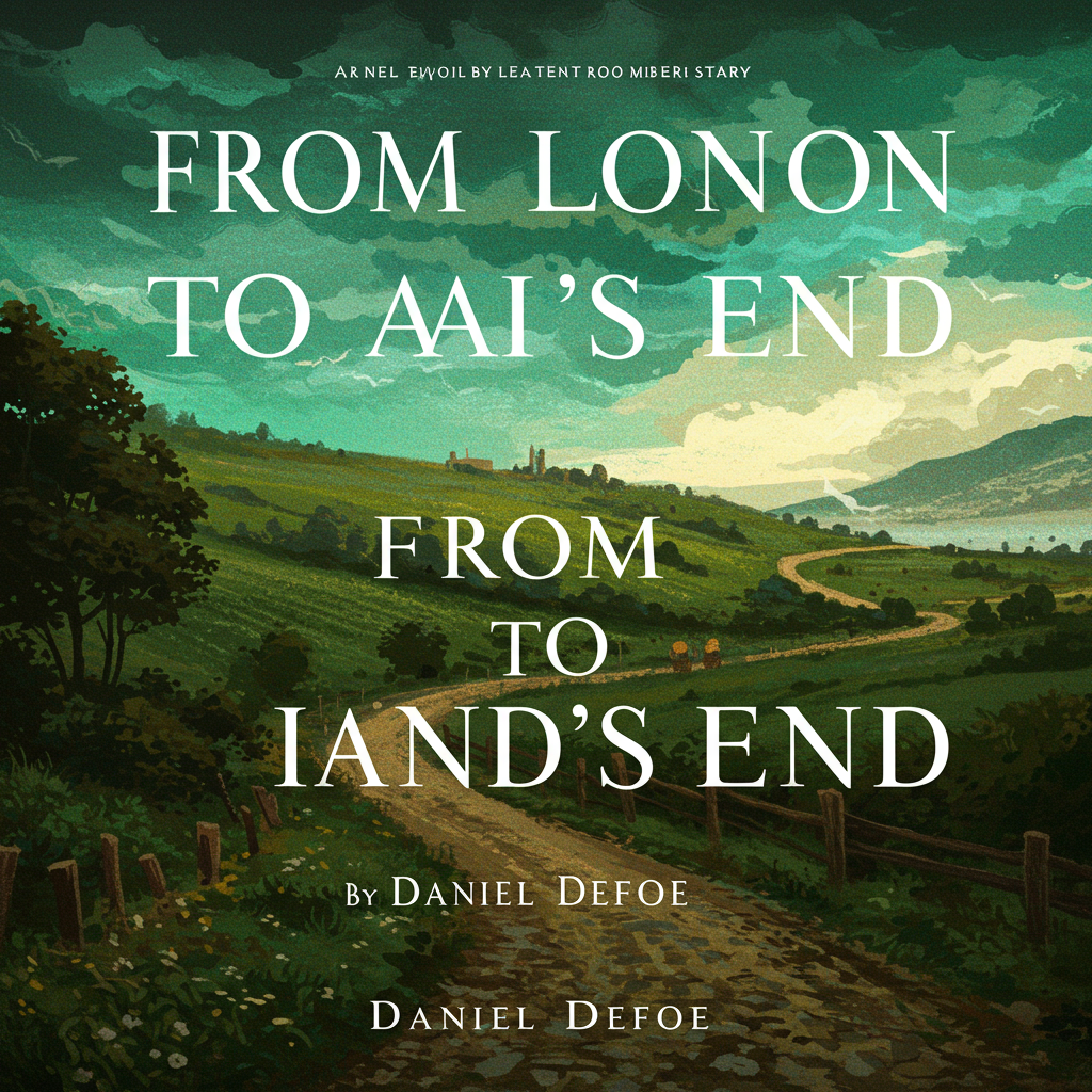 Uma capa vertical com um horizonte baixo em tons de verde esmeralda representando a paisagem rural inglesa. Acima, um céu nublado e tempestuoso em tons de cinza ardósia e branco. No centro, uma estrada sinuosa em tons terrosos, com a silhueta de uma carruagem puxada por cavalos se movendo em direção ao horizonte distante. Um pequeno símbolo representando um navio à vela está sutilmente incorporado nas nuvens.