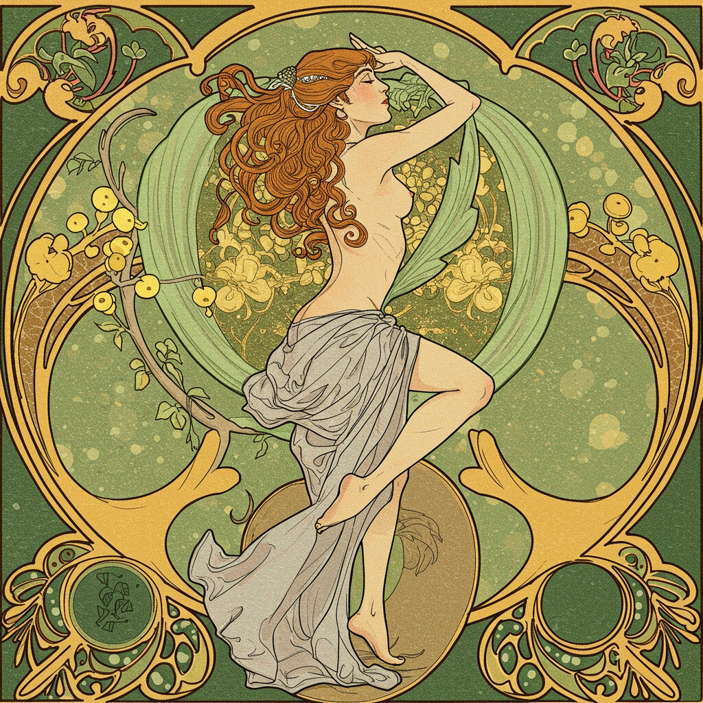 Uma capa com fundo em tons de verde musgo e amarelo ocre, com uma figura feminina estilizada de perfil, com traços andróginos e vestes que lembram pétalas de flores exóticas. Ao redor, ramificações de espinhos e folhagens densas, em estilo Art Nouveau decadente. Um único raio de luz tênue ilumina o rosto da figura, revelando uma expressão melancólica e desafiadora.