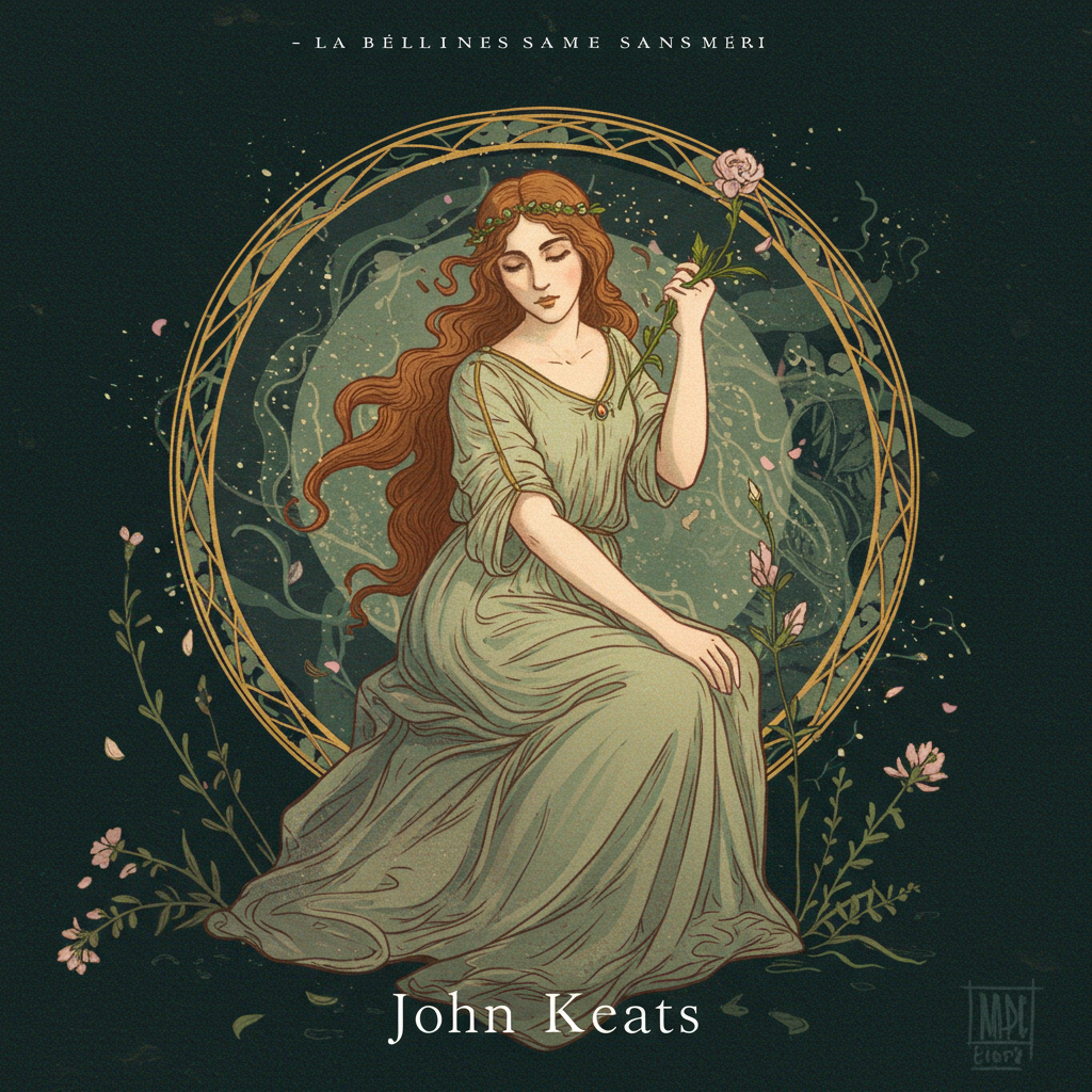 Uma capa vertical em tons de azul pálido e verde musgo, retratando uma figura feminina etérea com longos cabelos esvoaçantes em meio a uma floresta densa e enevoada. A figura segura uma coroa de flores murchas, enquanto o cavaleiro, em armadura escura, jaz adormecido aos seus pés, com uma expressão de melancolia. A lua crescente espreita entre as árvores retorcidas, emanando uma luz fria e espectral.