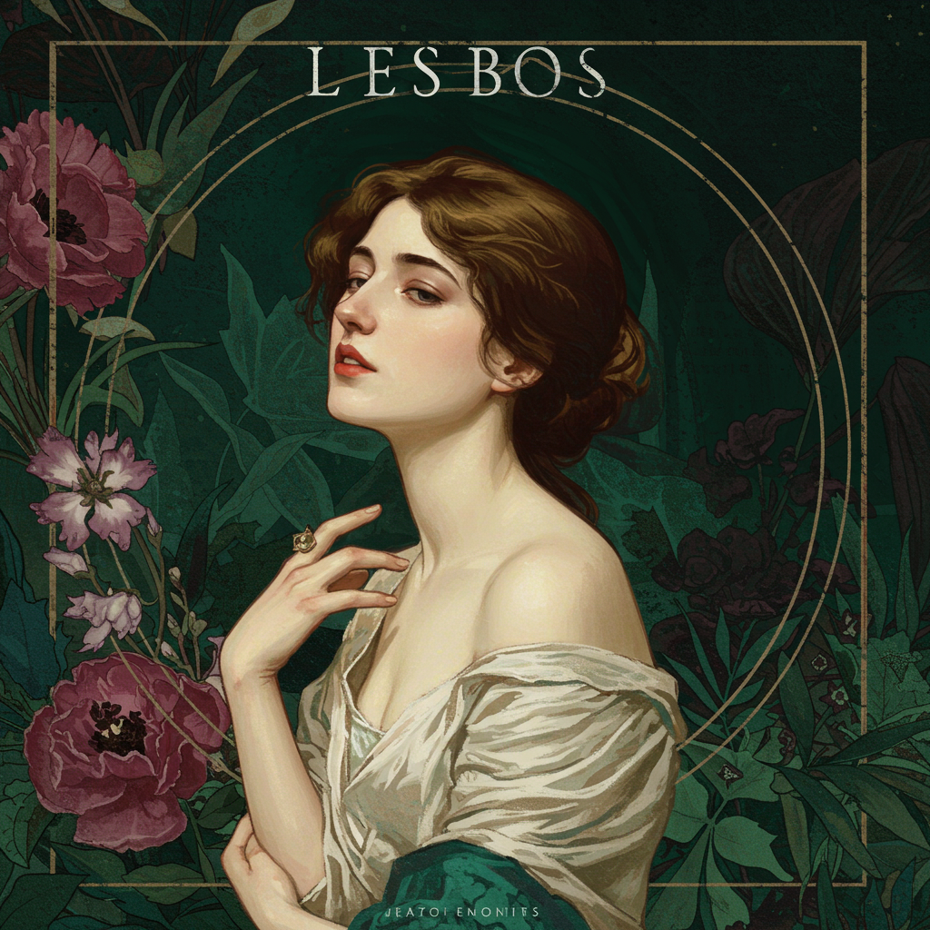 Uma capa em tons de violeta profundo e verde esmeralda, representando um denso jardim noturno. Flores exóticas e proibidas se entrelaçam, com pétalas caindo suavemente. No centro, uma silhueta feminina pálida e andrógina, envolta em névoa, observa a cena com um olhar melancólico. A composição geral evoca uma atmosfera de decadência, sensualidade e introspecção.