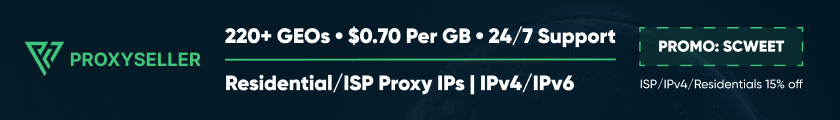 Proxy-Seller: residential, ISP and IPv4 proxies. Promo code SCWEET