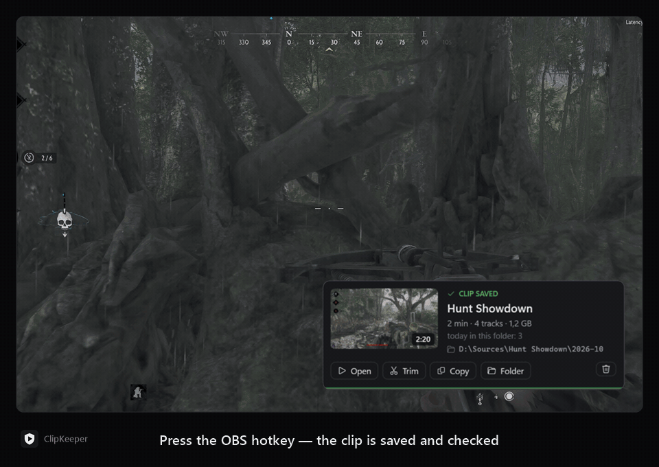 ClipKeeper in 15 seconds: a saved clip, the recording guard, the library, the trim editor, statistics