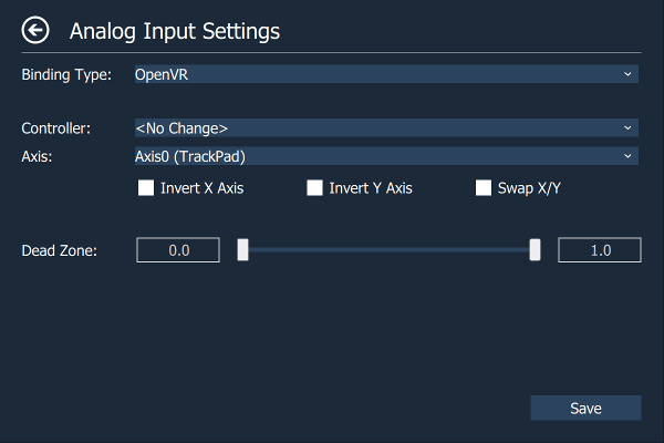 Analog Binding Page - OpenVR