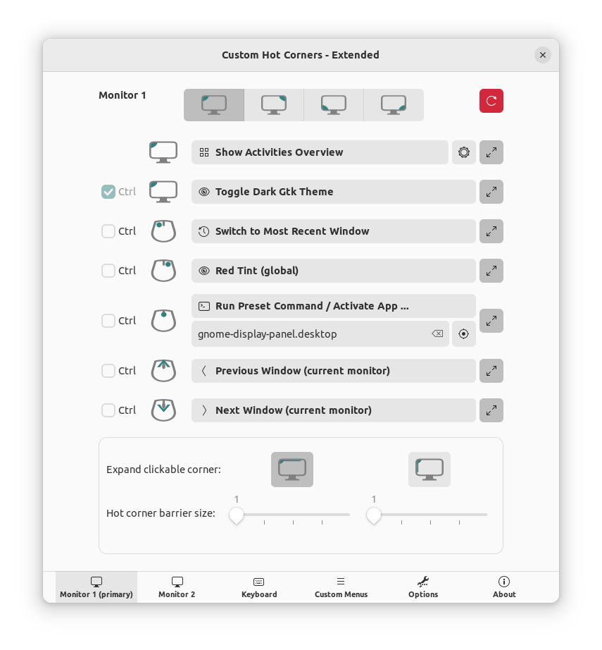 Extension configuration window