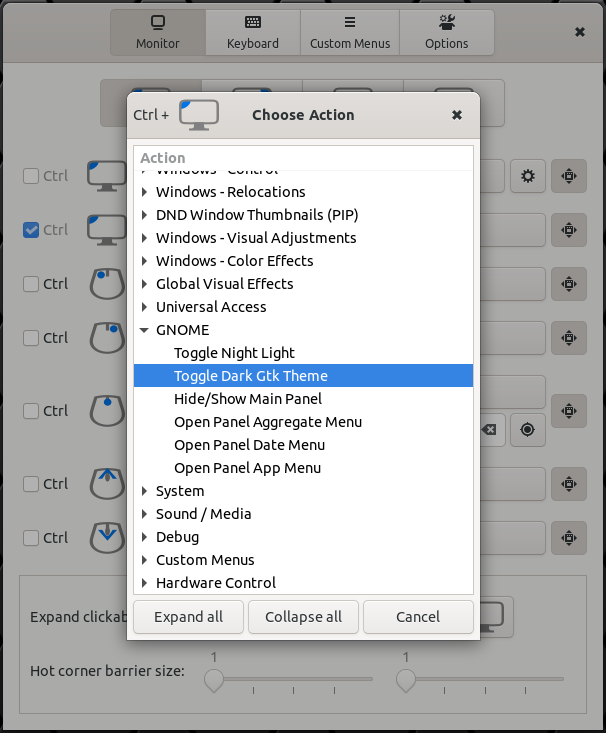 Extension configuration window