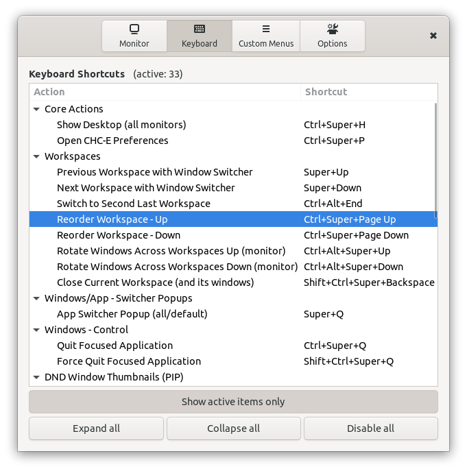 Extension configuration window