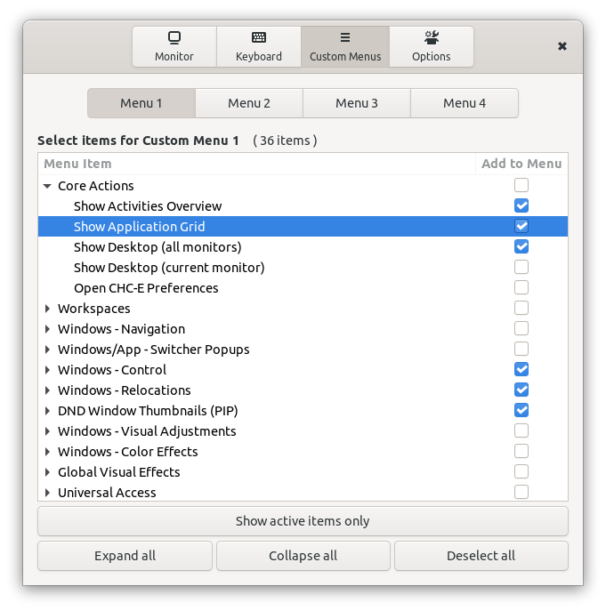 Extension configuration window