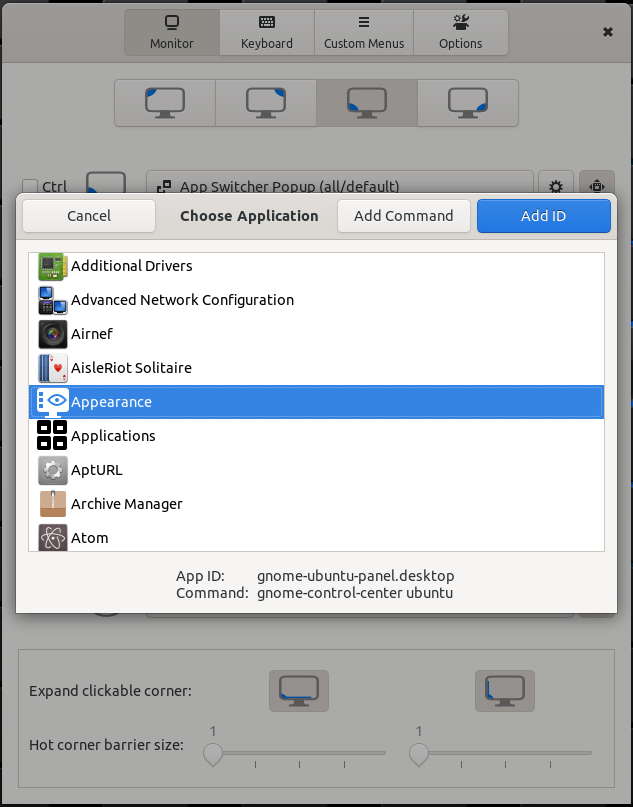 Extension configuration window