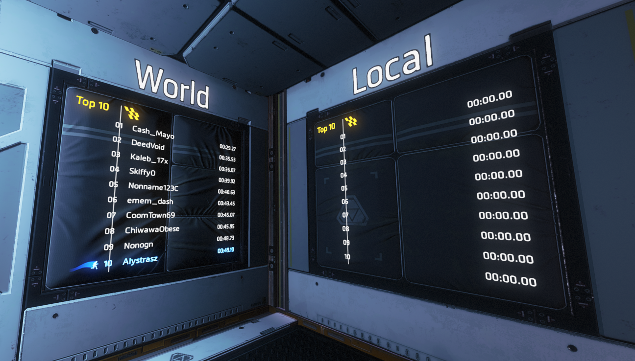 Screenshot of both local and world leaderboards