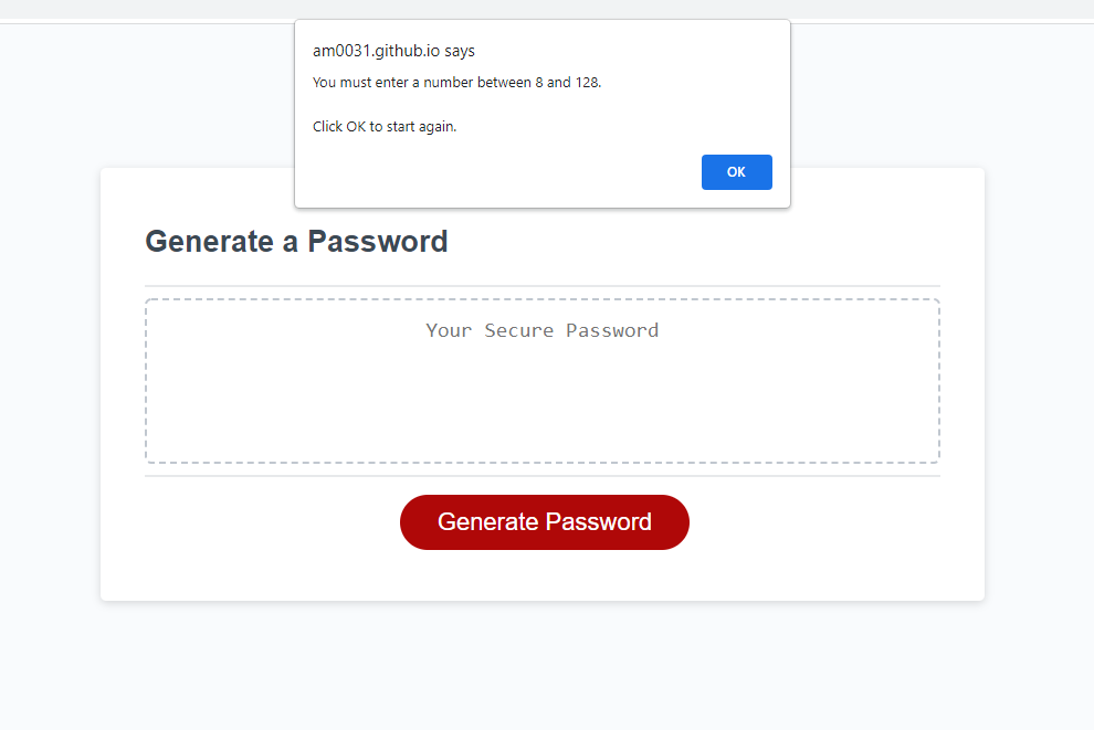 Alert for wrong input for passowrd length