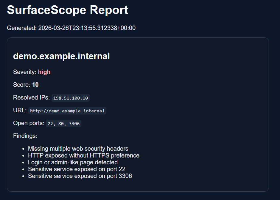 SurfaceScope HTML report