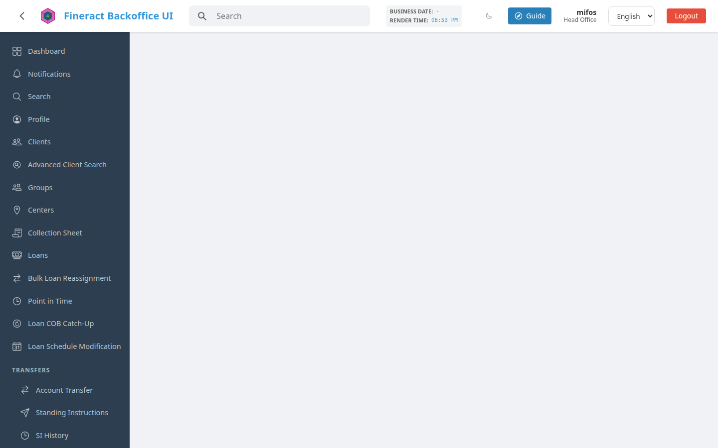 The Accounting screen,
empty